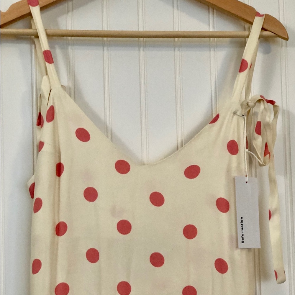 REFORMATION Jade Dot Tie Shoulder Dress - Picture 6 of 8